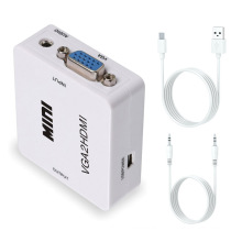 1080P Full HD Mini VGA to HDMI Audio Video Converter Adapter Box With USB Cable and 3.5mm Audio Port Cable